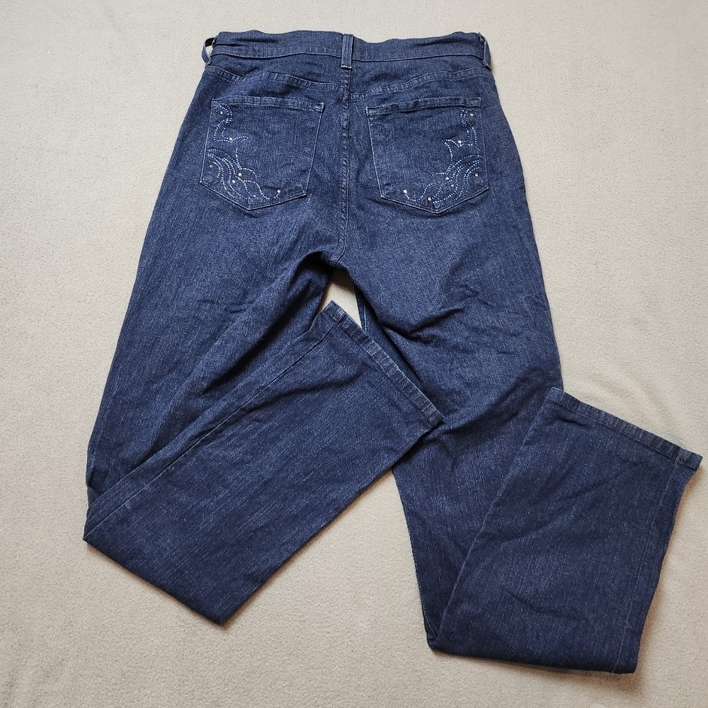 NYDJ Dark Wash Embellished Straight Leg Jeans USA Made Sz 8